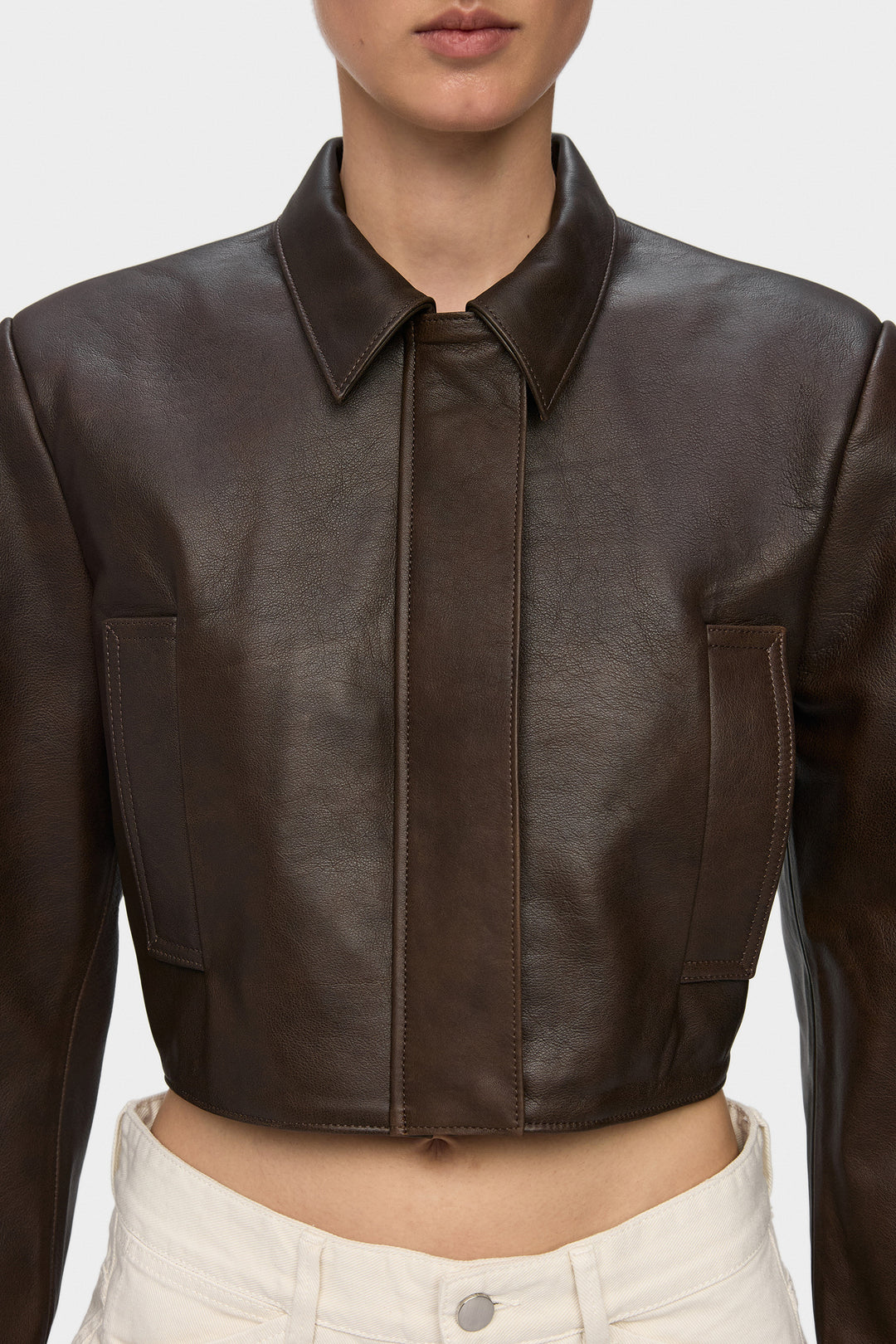 IRIS CROPPED LEATHER JACKET IN VINTAGE BROWN