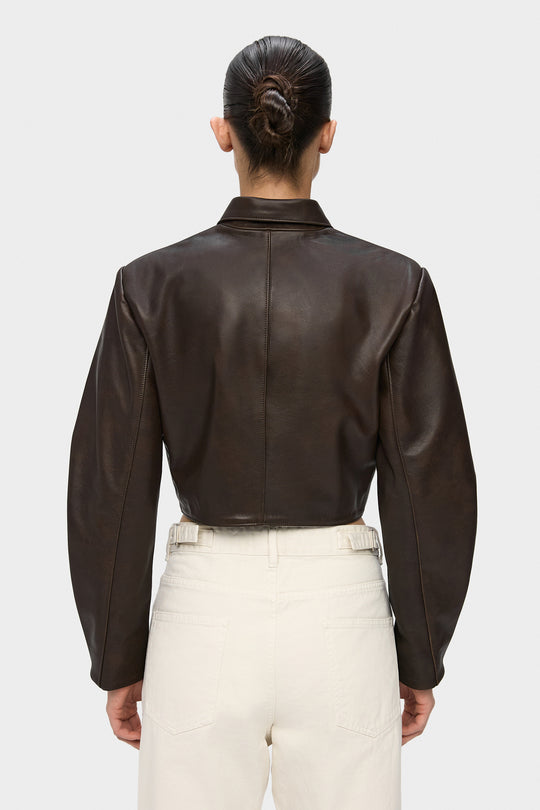 IRIS CROPPED LEATHER JACKET IN VINTAGE BROWN