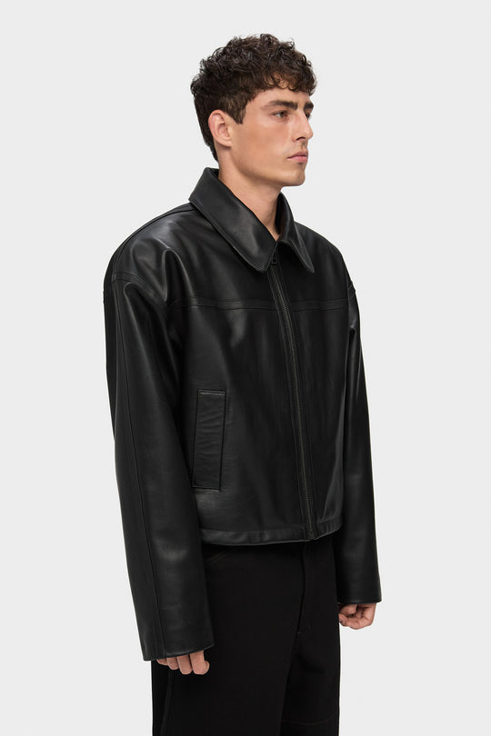 LUCA CROPPED LEATHER JACKET IN BLACK