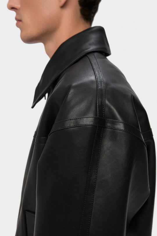 LUCA CROPPED LEATHER JACKET IN BLACK