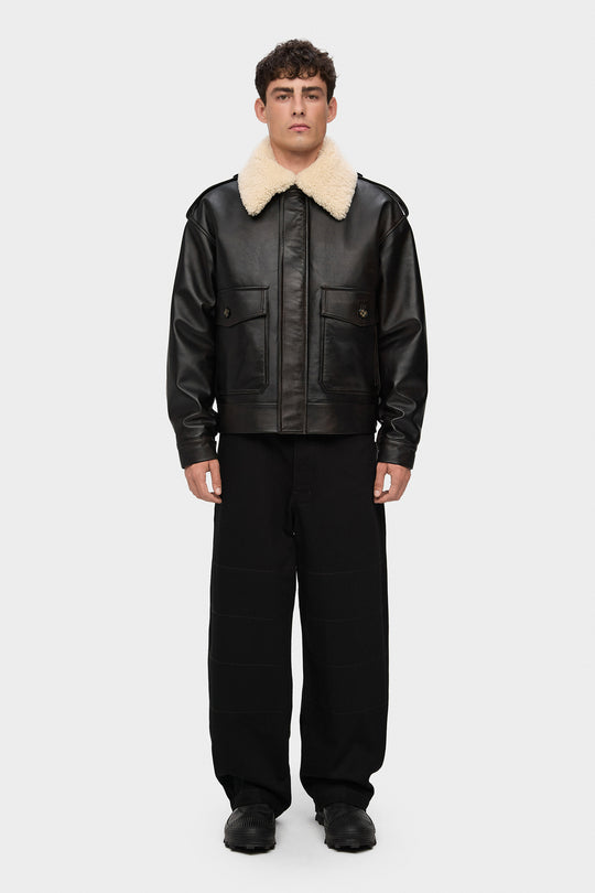 THOM LEATHER BOMBER JACKET IN DARK BROWN