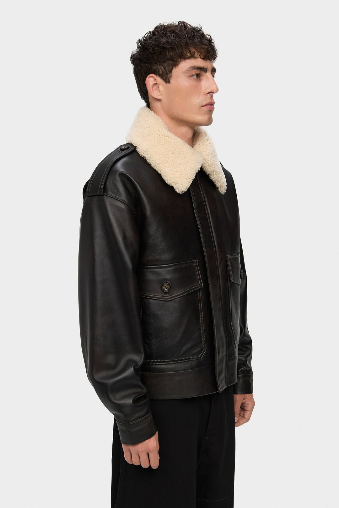 THOM LEATHER BOMBER JACKET IN DARK BROWN