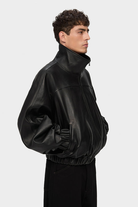 BLAIR LEATHER BOMBER JACKET WITH EXTRA WIDE SLEEVES IN BLACK