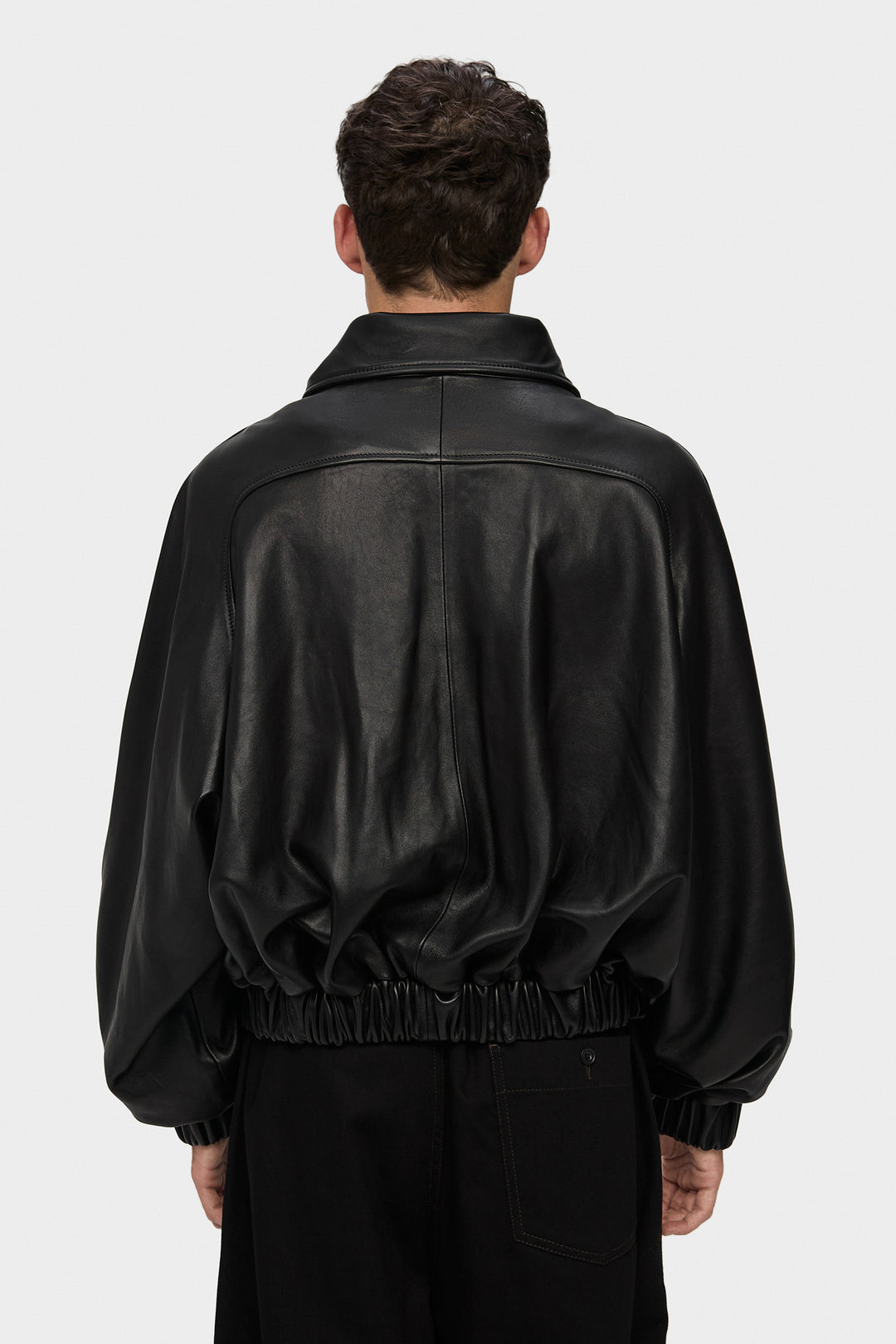 BLAIR LEATHER BOMBER JACKET WITH EXTRA WIDE SLEEVES IN BLACK