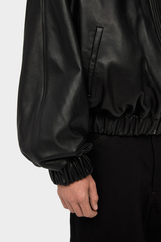 BLAIR LEATHER BOMBER JACKET WITH EXTRA WIDE SLEEVES IN BLACK