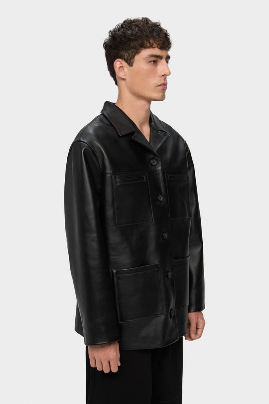 VINCENT LEATHER JACKET WITH 4 POCKETS IN BLACK