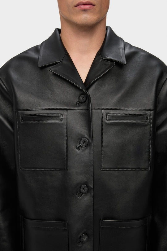 VINCENT LEATHER JACKET WITH 4 POCKETS IN BLACK