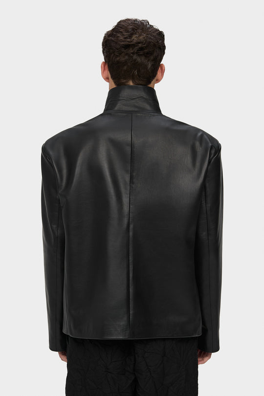 WAYNE LEATHER BLAZER JACKET WITH ZIPPER IN BLACK