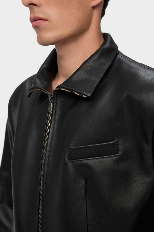 WAYNE LEATHER BLAZER JACKET WITH ZIPPER IN BLACK