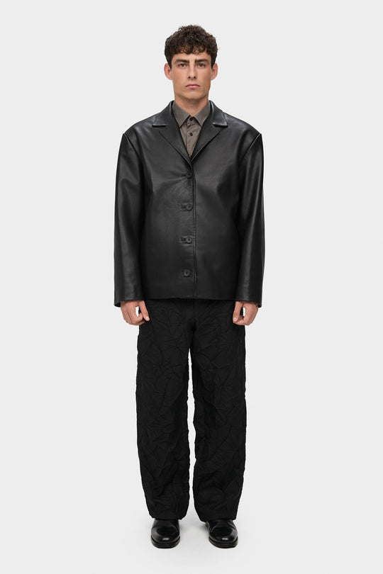 KEITH PLAIN LEATHER BLAZER JACKET IN BLACK