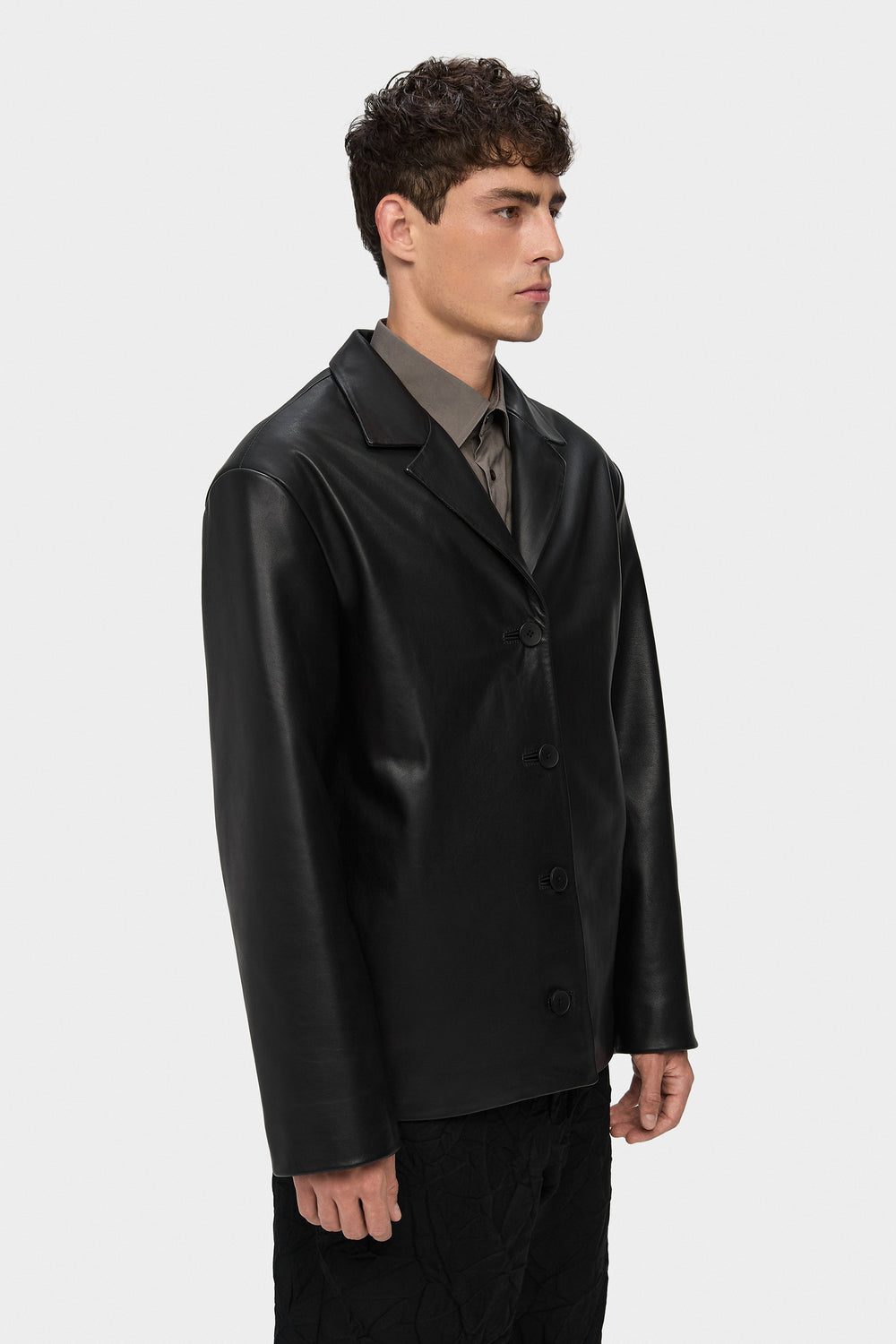 KEITH PLAIN LEATHER BLAZER JACKET IN BLACK