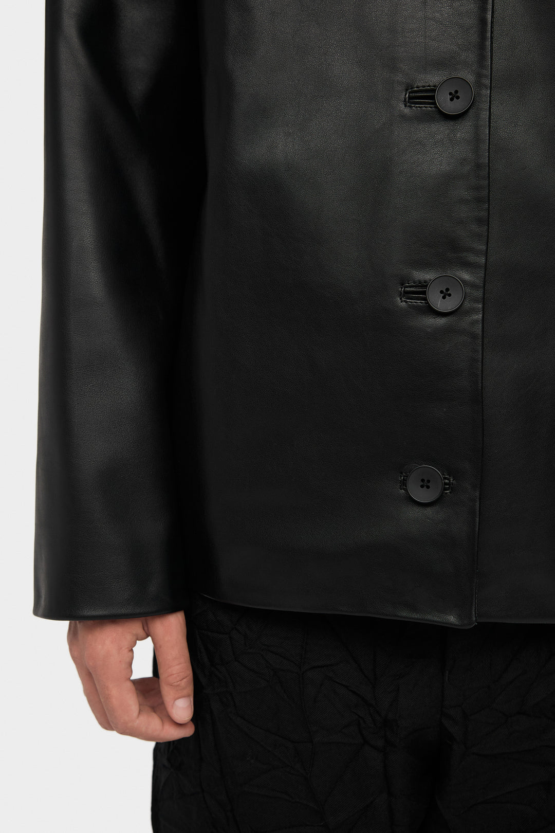 KEITH PLAIN LEATHER BLAZER JACKET IN BLACK