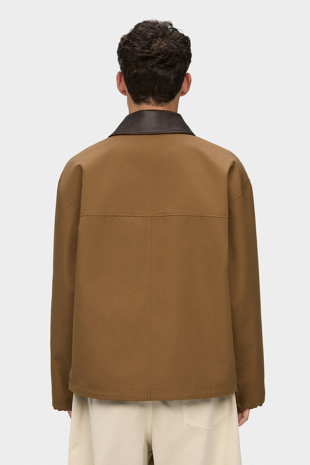 ADEL ELONGATED JACKET WITH LEATHER COLLAR IN BROWN