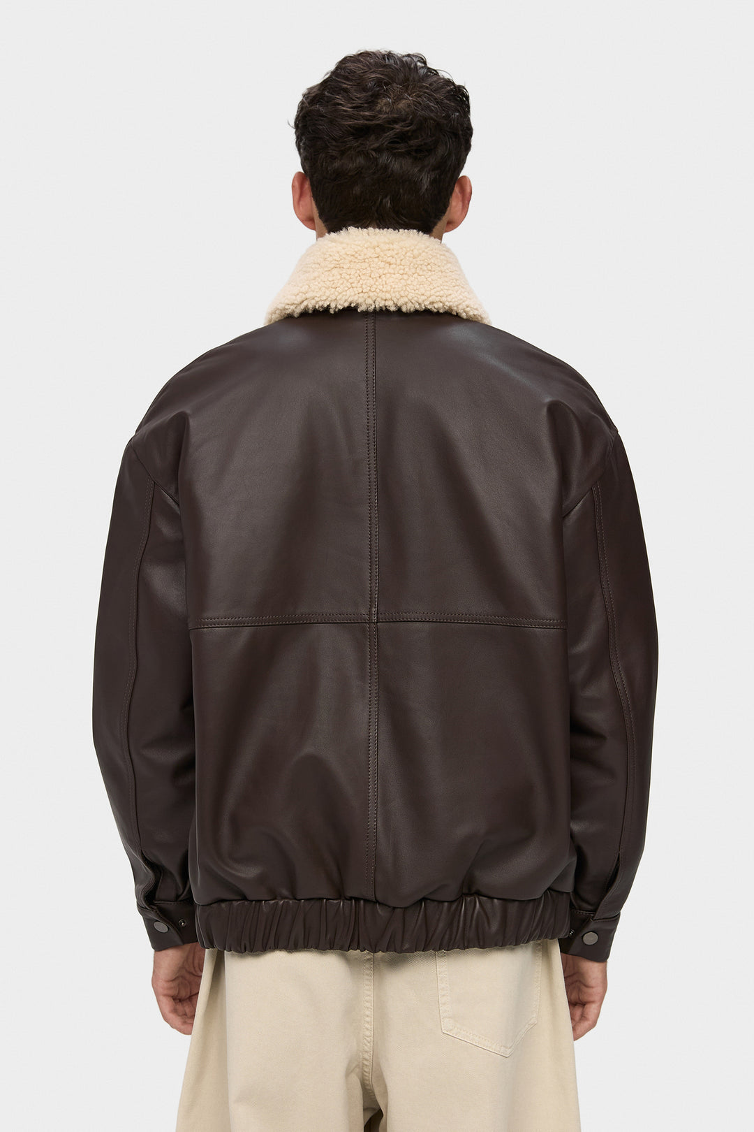 AFFECTION LEATHER BOMBER JACKET IN CHOCOLATE BROWN