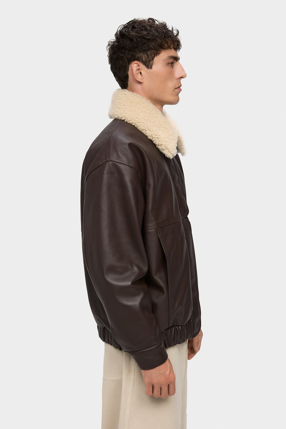 AFFECTION LEATHER BOMBER JACKET IN CHOCOLATE BROWN