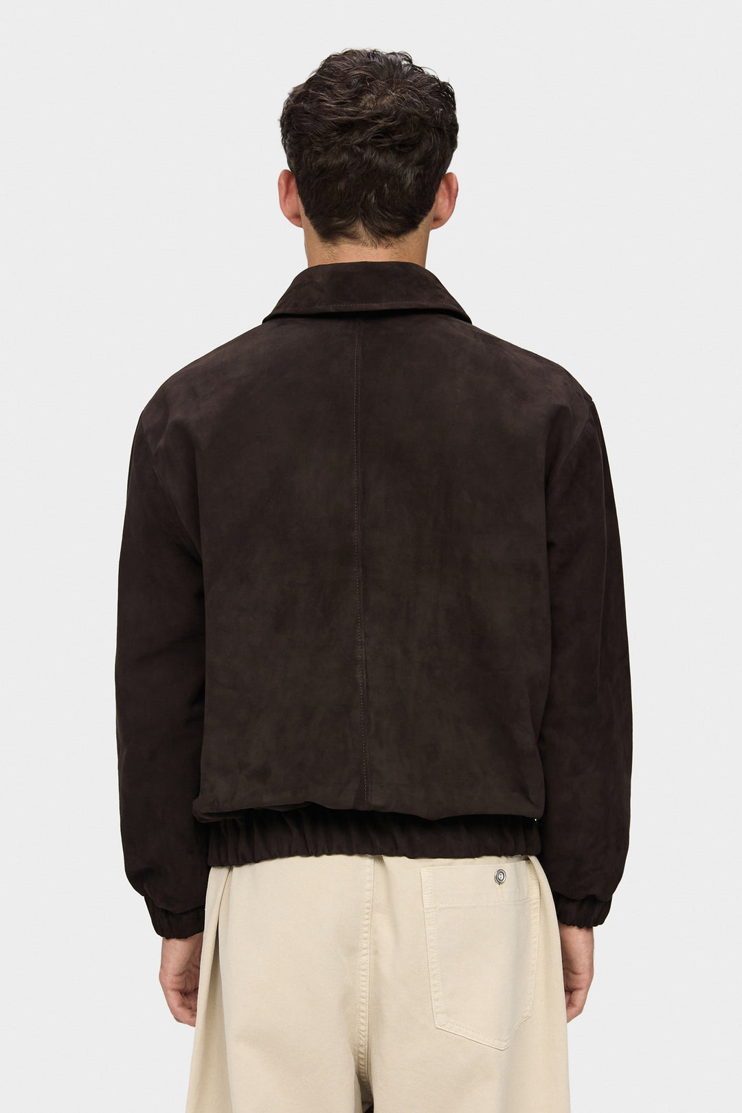 SAM PLAIN SUEDE BOMBER JACKET IN DARK BROWN