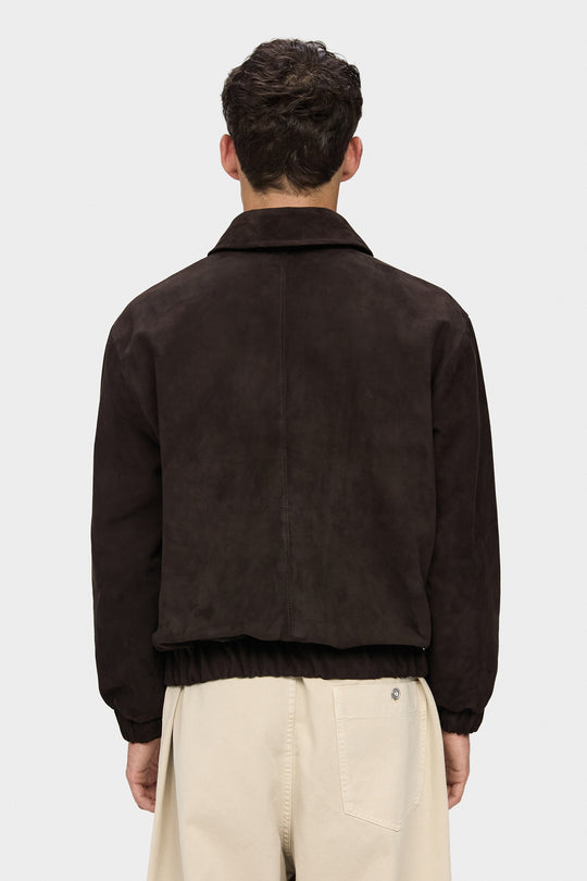 SAM PLAIN SUEDE BOMBER JACKET IN DARK BROWN