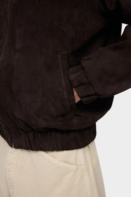 SAM PLAIN SUEDE BOMBER JACKET IN DARK BROWN