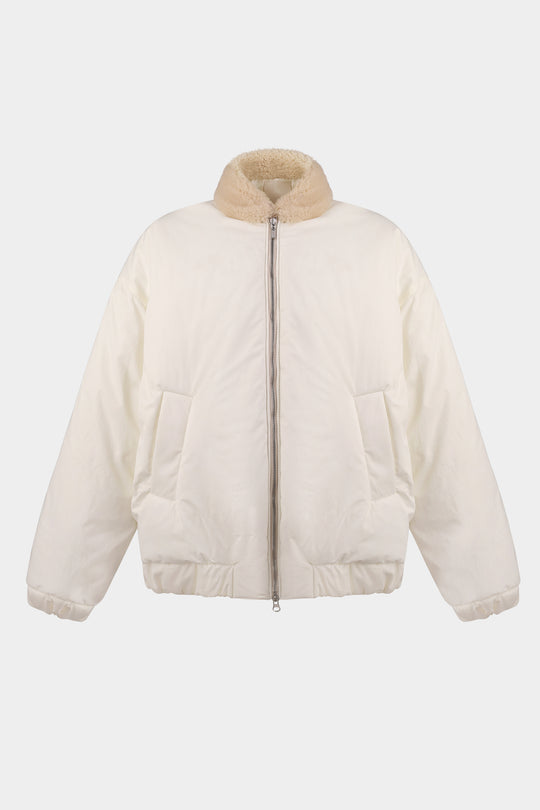 AARON PUFFER JACKET WITH SHEARLING COLLAR IN MILK