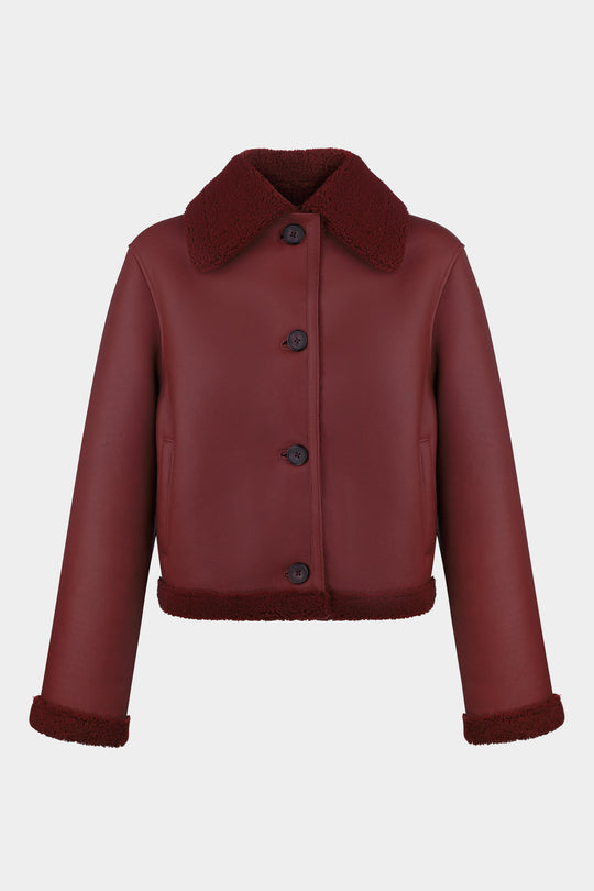 JOANNA CROPPED SHEARLING JACKET IN WINE RED