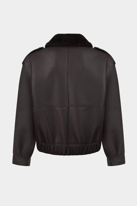 THOM SHEARLING BOMBER JACKET IN DARK BROWN