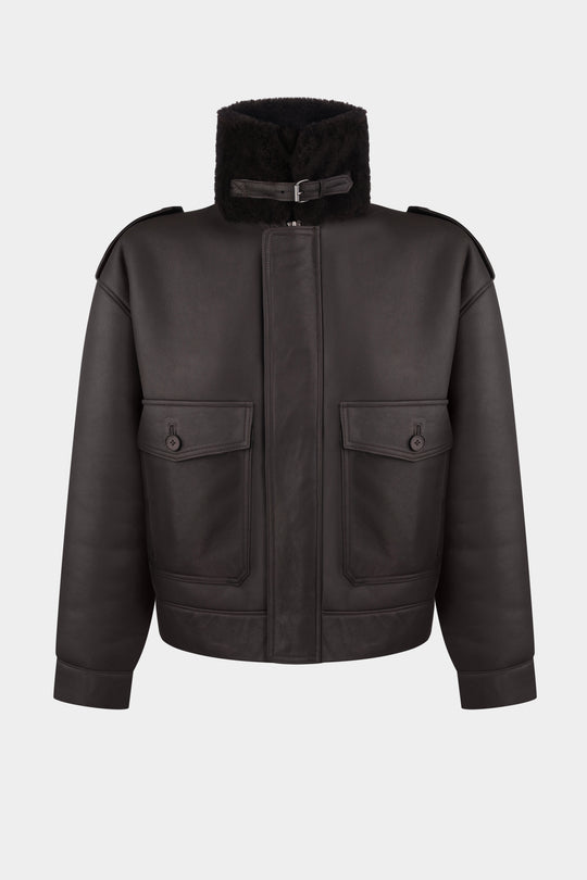 THOM SHEARLING BOMBER JACKET IN DARK BROWN