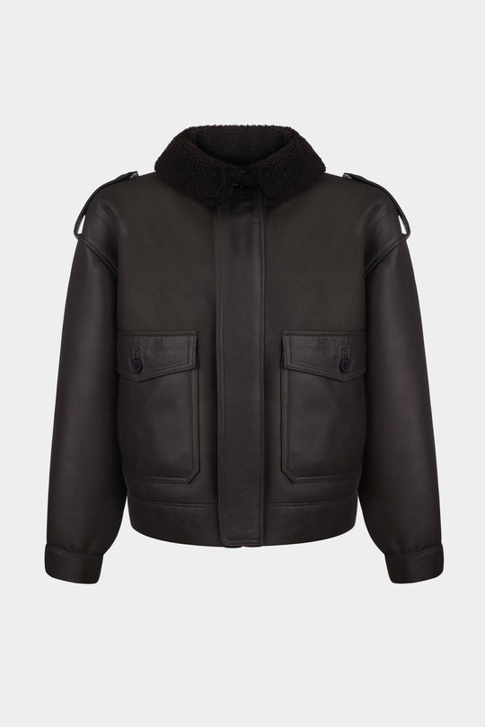 THOM SHEARLING BOMBER JACKET IN DARK BROWN