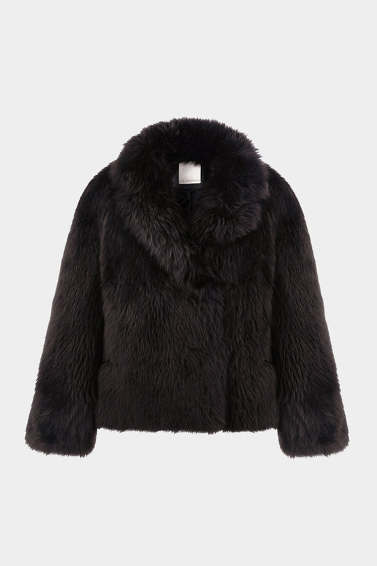 TEDDY VOLUMINOUS SHEARLING COAT IN CHOCOLATE BROWN