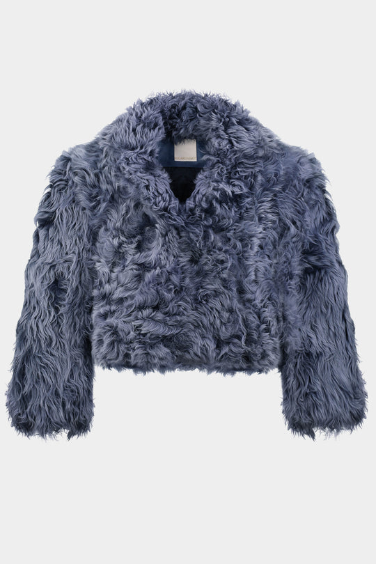 SAMANTHA CROPPED SHEARLING COAT WITH WIDE SHOULDERS IN CLOUDBURST