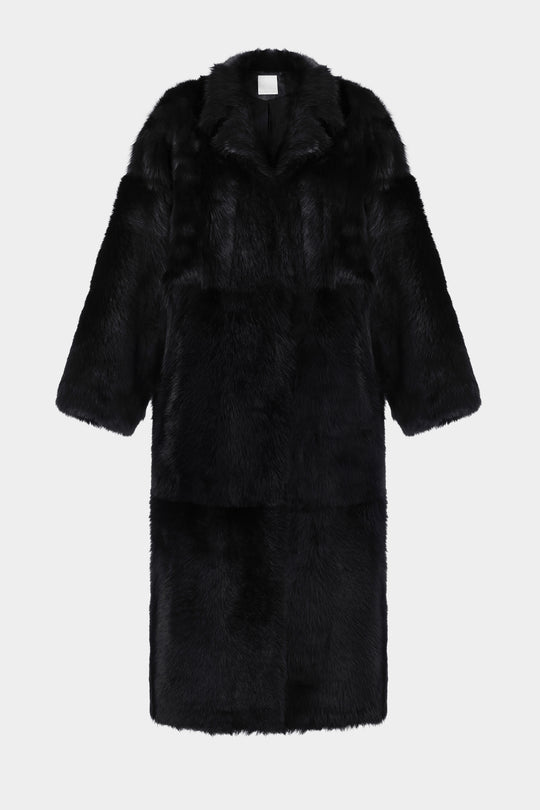 RAVEN TOSCANA SHEARLING COAT IN OBSIDIAN BLACK