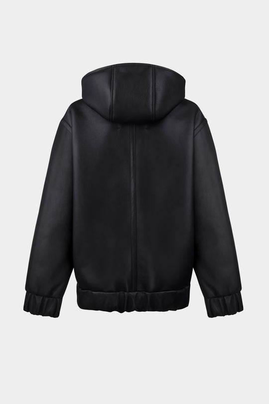 MERINO SHEARLING HOODED JACKET IN BLACK