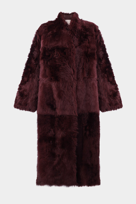 RIN TIGRADO SHEARLING COAT IN WINE RED