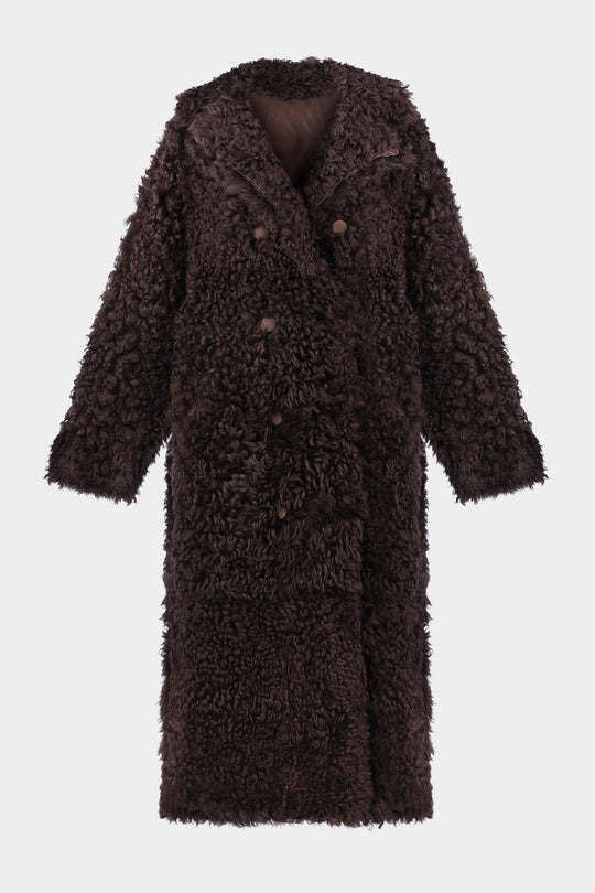 SELENA REVERSIBLE SHEARLING COAT IN CHOCOLATE BROWN