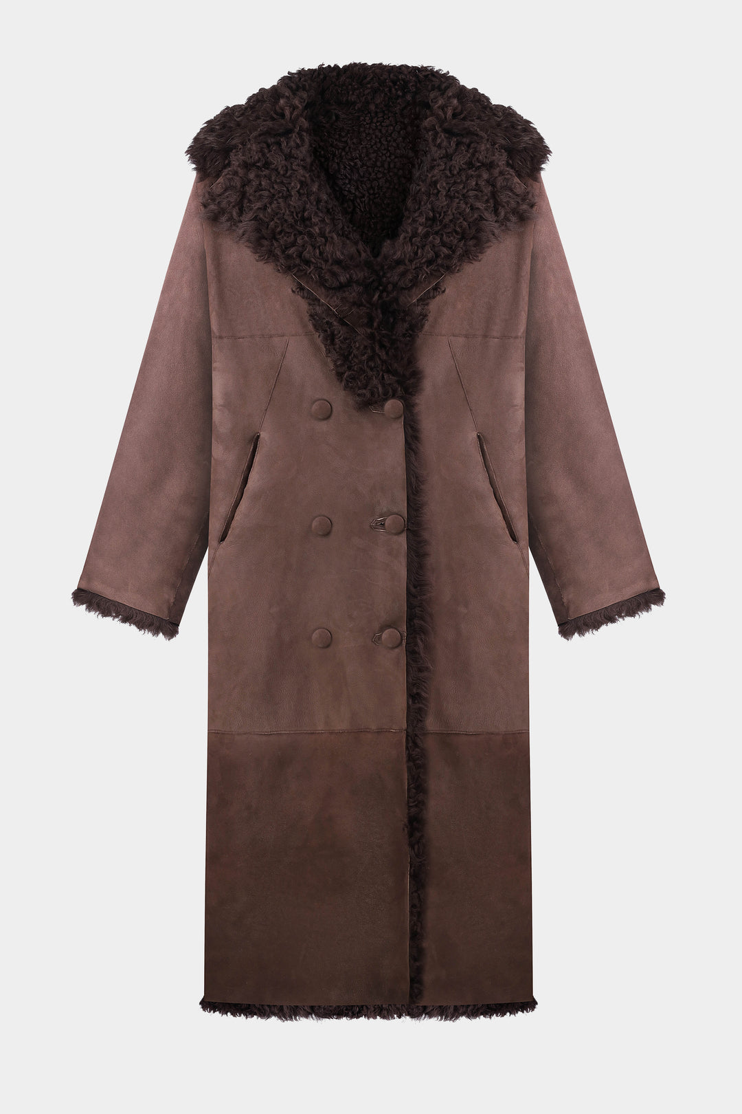 SELENA REVERSIBLE SHEARLING COAT IN CHOCOLATE BROWN