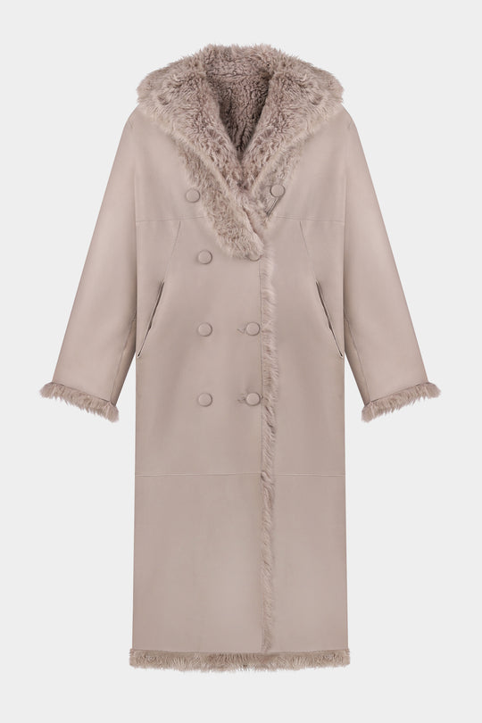 SELENA REVERSIBLE SHEARLING COAT IN DUST GREY