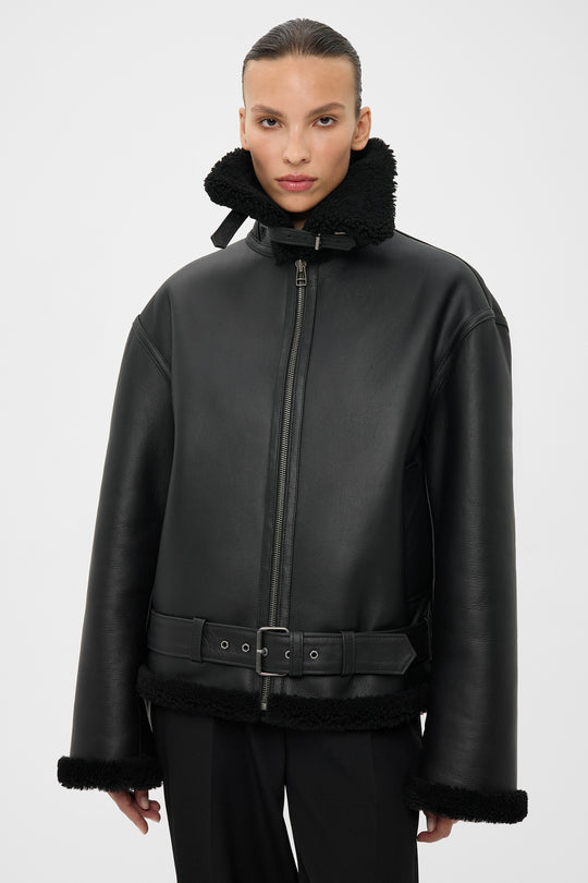 CLASSIC MERINO SHEARLING AVIATOR JACKET IN BLACK