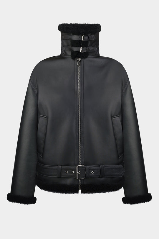 CLASSIC MERINO SHEARLING AVIATOR JACKET IN BLACK