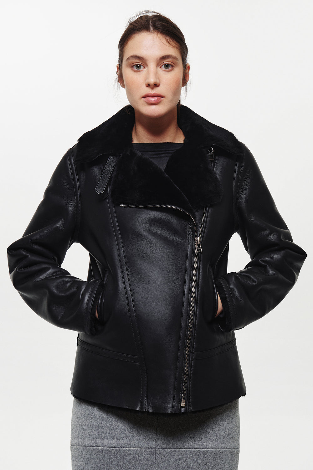 AVIATOR SHEARLING JACKET IN BLACK