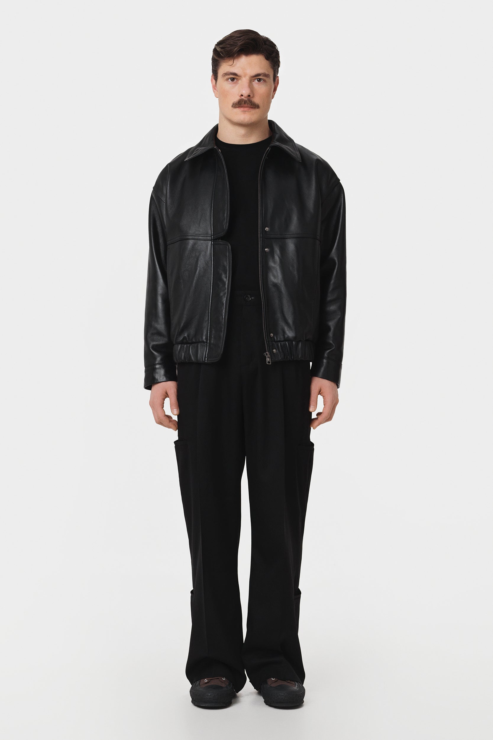 AFFECTION LEATHER BOMBER JACKET IN BLACK (1813/1)