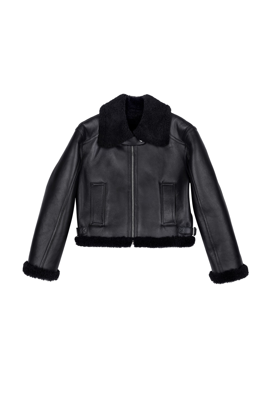 CROPPED SHEARLING JACKET IN BLACK COLOR
