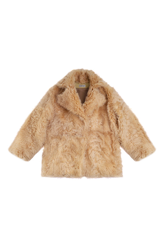 ELONGATED SHEARLING COAT IN BEIGE COLOR