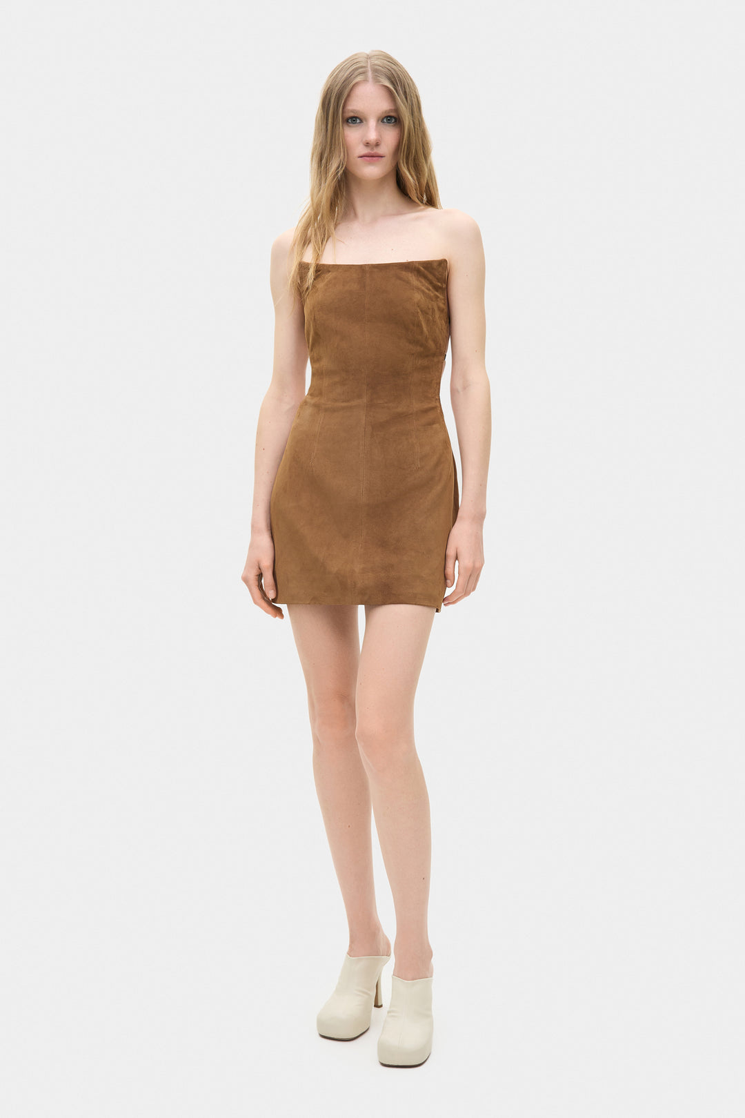 LILITH SUEDE COCKTAIL MINI DRESS IN TOBACCO