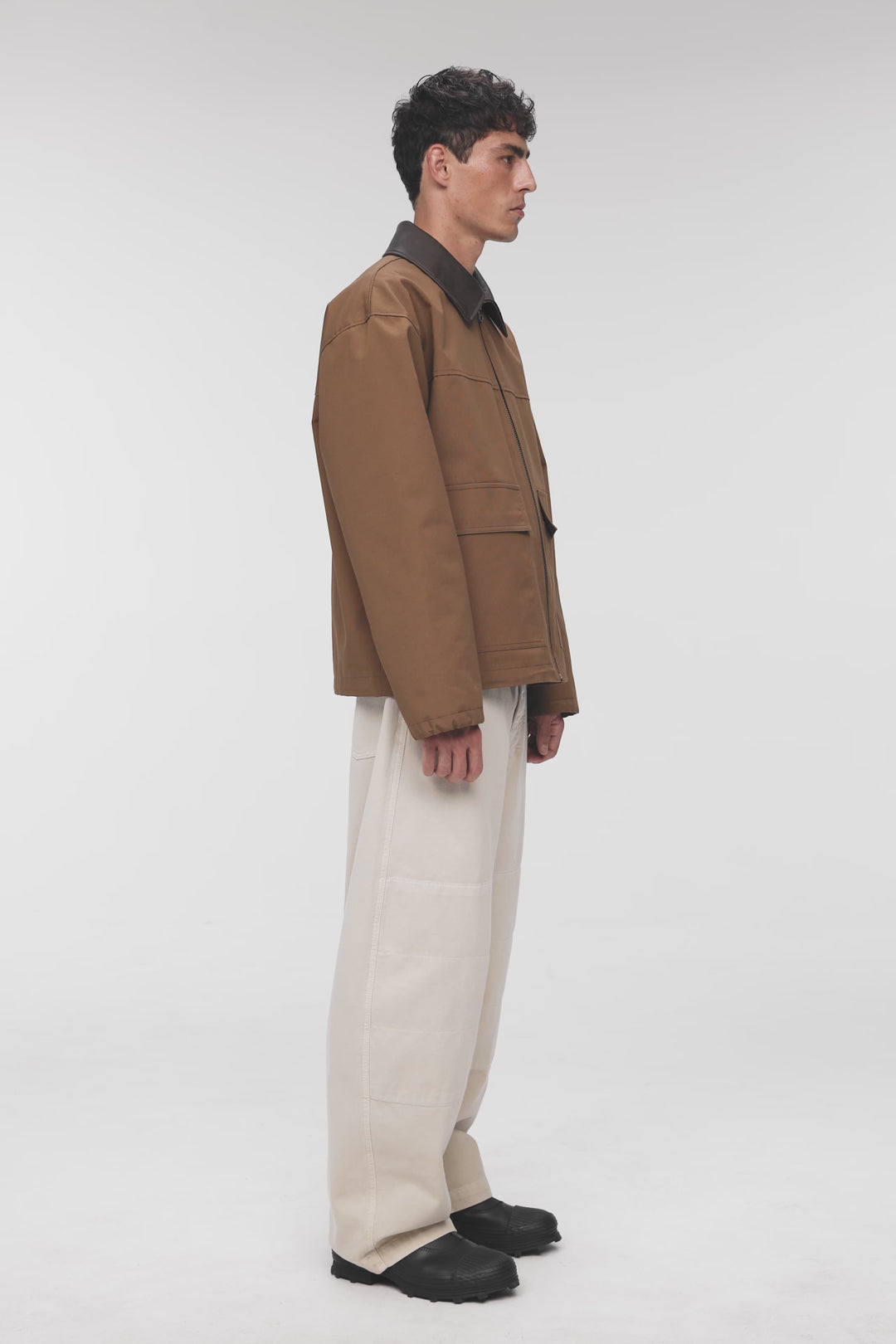 ADEL ELONGATED JACKET WITH LEATHER COLLAR IN BROWN