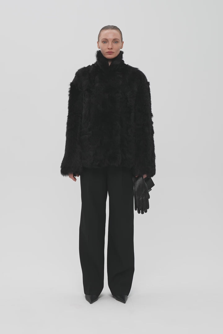 GABBY SHEARLING COAT IN OBSIDIAN BLACK