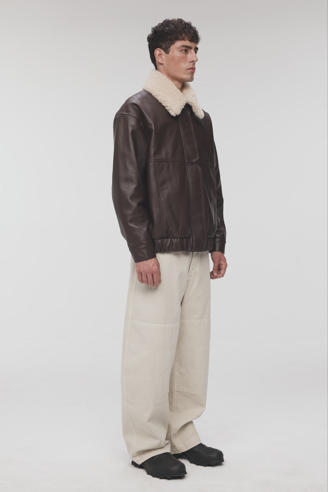 AFFECTION LEATHER BOMBER JACKET IN CHOCOLATE BROWN