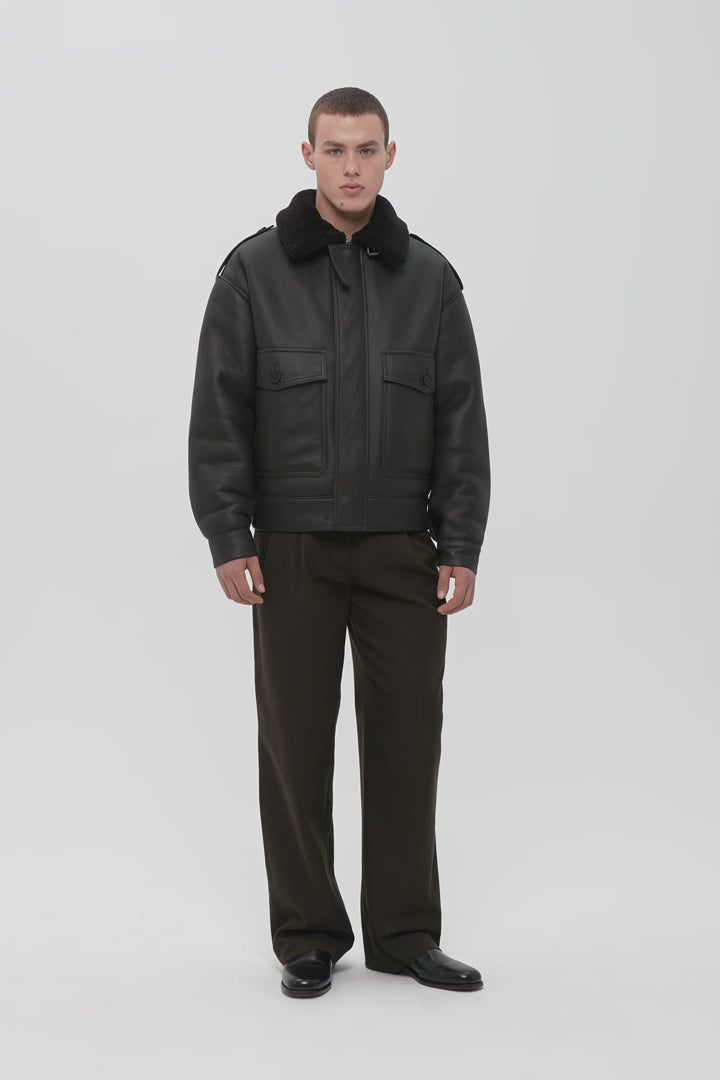 THOM SHEARLING BOMBER JACKET IN DARK BROWN