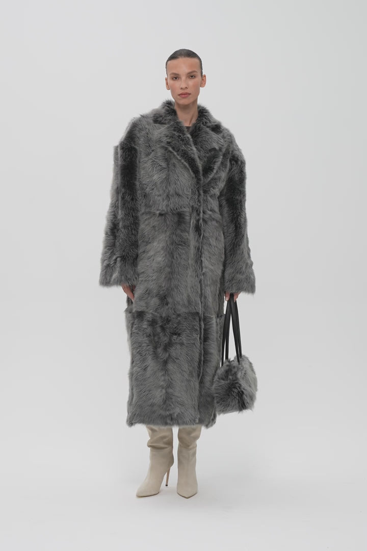 RAVEN TOSCANA SHEARLING COAT IN ASH NOIR