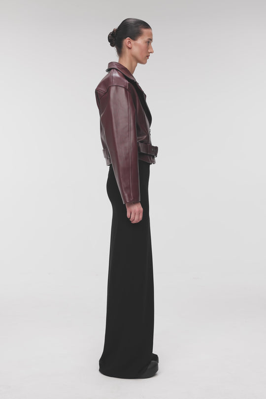 THICK LEATHER BIKER JACKET IN BORDO