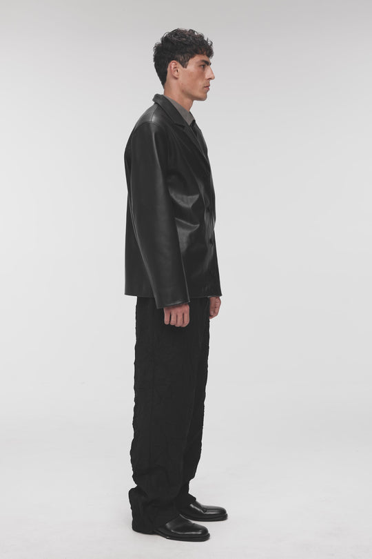 KEITH PLAIN LEATHER BLAZER JACKET IN BLACK