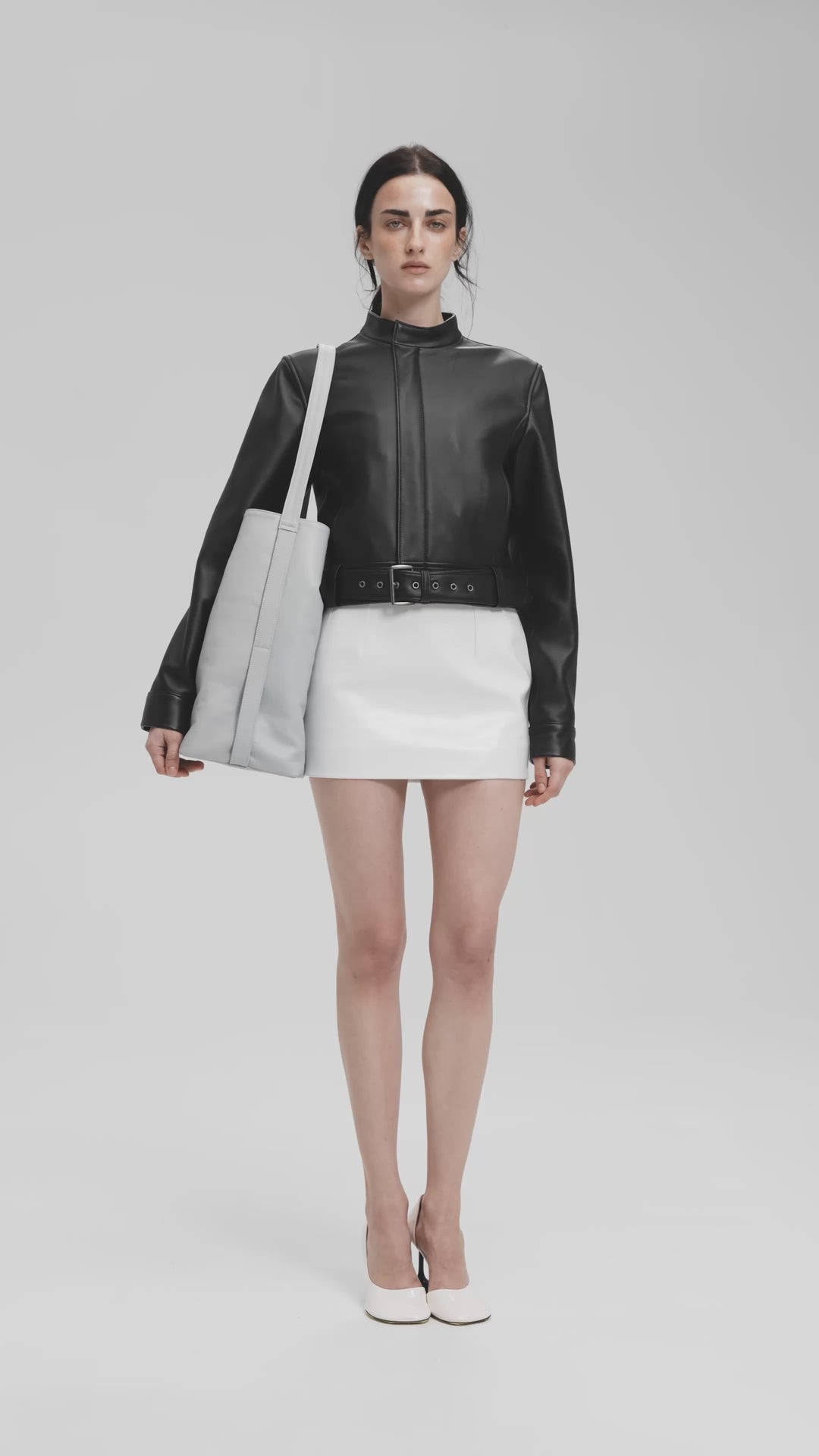 MACY LEATHER MINI SKIRT IN PEARL WHITE